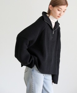 極美品 22AW select MOCA セレクトモカ ハーフジップニットトップス オーバーサイズのシルエット レイヤードにも◎ モード感◎BLK F