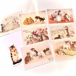 猫ポストカードセット　8枚　絵葉書　アンティーク　西洋風　和風　絵画　アート