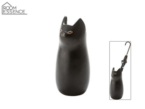 東谷 傘たて 陶器 猫 ねこ ブラック 黒 高さ約45.5cm おしゃれ アンブレラスタンド 小物入れ CLY-12BK あずまや メーカー直送 送料無料