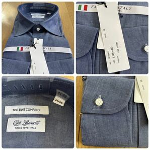 Carlo Bassetti社生地 スーツカンパニー長袖ドレスシャツ新品L41-86インディゴの画像8