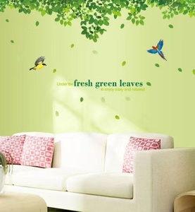 （NO.329）DIY剥がせる飾り壁紙ウォールステッカー綺麗な仕上り　緑葉と小鳥