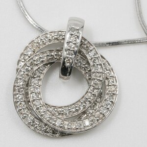  platinum Pt necklace 3 ream Circle pendant diamond 1.30ct Sune -k chain 50cm lady's used good goods [ quality iko-]