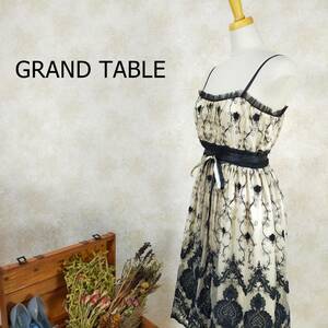 グランターブル GRAND TABLE ドレス アイボリー ブラック 刺繍 ひざ丈 シースルー レース 背面チャック 裏地有 リボン ワンピース 3446