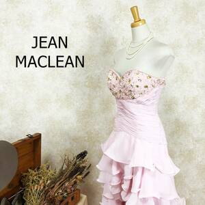 ジャンマクレーン JEAN MACLEANドレス ライトピンク サイズ9 M スパンコール刺 シフォン フリル アシンメトリー ロング べアトップ B-522