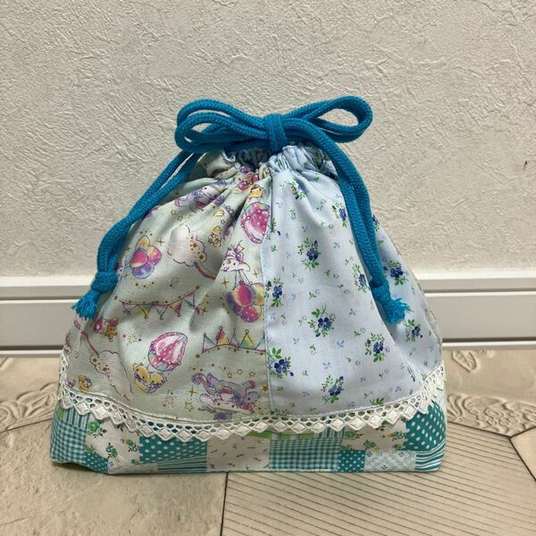 シナモロール　お弁当袋　ブルー　ランチバッグ　巾着　幼稚園　お弁当　女の子 ハンドメイド　