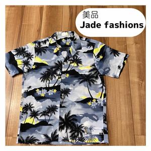 美品 90s Jade fashions ジェイドファッション アロハシャツ 半袖 USA製 ハワイ製 オープンカラー 開襟 サイズL相当 玉mc1588
