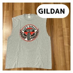 GILDAN ギルダン タンクトップ Tシャツ ビッグロゴ ビッグシルエット USA企画 車 タイヤ バイカー サイズ2XL 玉mc1611 