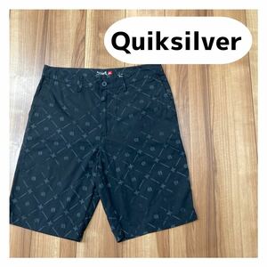 Quiksilver クィックシルバー ショーツ ハーフパンツ ショートパンツ 総柄 ロゴプリント ブラック USA企画 サイズ34 L相当 玉mc1643