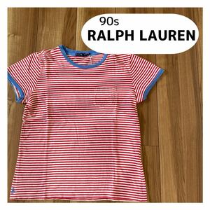 90s RALPH LAUREN Ralph Lauren футболка короткий рукав карман T окантовка удар 21 женский размер M шар mc1680