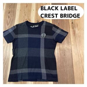 BLACK LABEL CREST BRIDGE ブラックレーベル クレストブリッジ Tシャツ 半袖 チェック ワッペンロゴ サイズM 玉mc1713