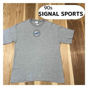 90s SIGNAL SPORTS USA製 Tシャツ MLB DODGERS ドジャーズ ヴィンテージ 刺繍ロゴ 半袖 サイズXL 玉mc1729