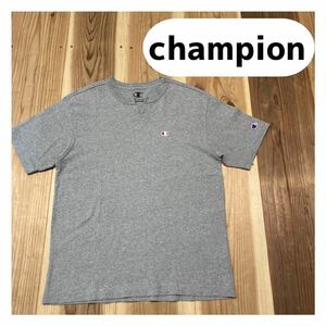 champion チャンピオン Tシャツ 半袖 刺繍ロゴ ワンポイント Vネック 切り込み グレー サイズS 玉mc1725