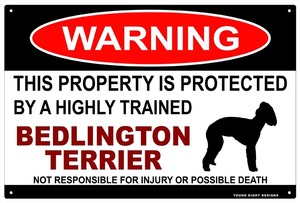 雑貨【Bedlington Terrier/ベドリントン・テリア】WARNING/Dog/ドッグ/犬/警告/ヤードサイン/メタルプレート/ブリキ看板-194