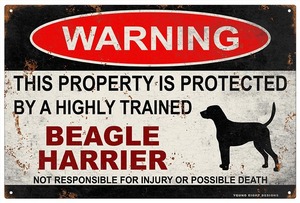雑貨【beagle harrier/ビーグル・ハーリア】WARNING/Dog/ドッグ/犬/警告/ヤードサイン/メタルプレート/ブリキ看板-187