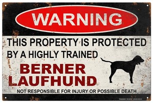雑貨【Berner Laufhund/バーニーズ・ハウンド】WARNING/Dog/ドッグ/犬/警告/ヤードサイン/メタルプレート/ブリキ看板-215