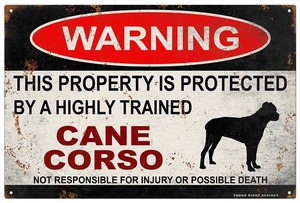 雑貨【Cane Corso/コルソ・ドッグ】WARNING/Dog/ドッグ/犬/警告/ヤードサイン/メタルプレート/ブリキ看板-297
