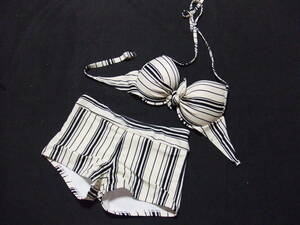  eggshell white × black * lady's swimsuit swimsuit bikini wire equipped XL B67