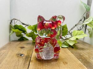 水中花シフトノブ　招き猫　薔薇の花びら