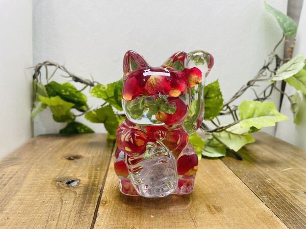 水中花シフトノブ 招き猫 薔薇の花びら