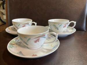 ◎希少美品　D227 NORITAKE オールドノリタケ1955年　カップ＆ソーサー　missy feeling　３客セット (同梱OK)