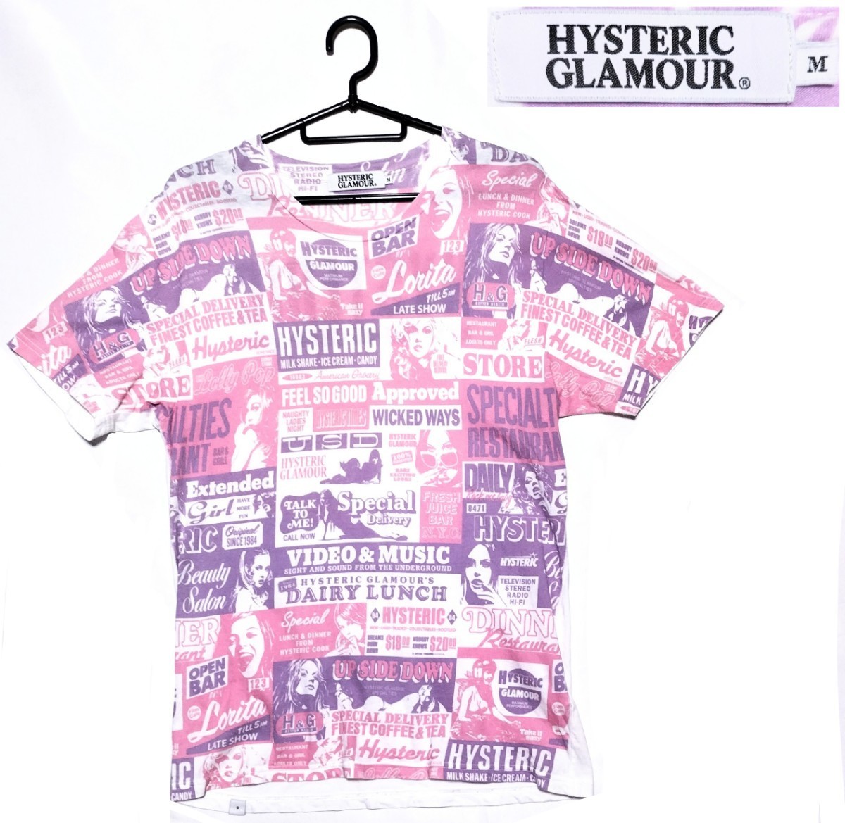 総柄☆』Mサイズ 良品 HYSTERIC GLAMOUR 半袖Tシャツ◇ヒステリック