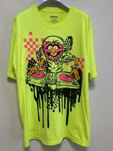 USA古着 The Muppets ザ・マペッツ DJ 半袖Tシャツ キャラクターTシャツ ネオンイエロー イエロー 蛍光黄色 XL 2010