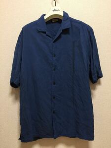 USA古着 90's オープンカラーシャツ シルクシャツ デザインシャツ ネイビー L A[X]IST