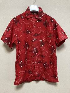 50's USAヴィンテージ オープンカラーシャツ　袋縫 総柄ハワイアンシャツ アロハシャツ MADE IN California 赤 S fish