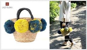 [LAZY SUSAN/ Lazy Susan ] round pompon basket bag rough .a bag * T-shirt skirt pants dress tote bag shirt 