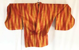 赤×オレンジ系ストライプ 羽織 裄約65cm 後身着丈約74cm 古着 女性用 和服 着物 和モダン JX-11 20230623