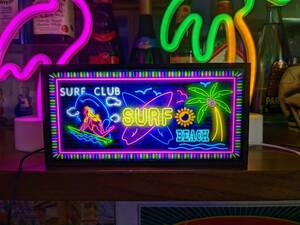 ハワイ カリフォルニア 南国 サーフィン ビーチ ヤシの木 SURF CLUB サイン ミニチュア 看板 インテリア 玩具 置物 雑貨 LED2wayライトBOX