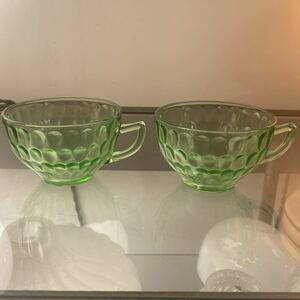 フェデラル　ディプレッションガラス　ウラン　1930年代　カップ　2セット　ヴィンテージ　ティーカップ レインドロップス