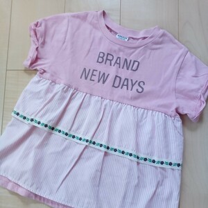 BREEZE　ブリーズ　半袖Tシャツ130 140 ★2枚仕立て　パンツに合わせて可愛いチロリアンテープデコTシャツ　BRANSHES好き