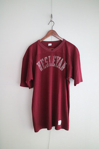 80's CHAMPION Football Tee &#34;WESLEYAN&#34; チャンピオン/ビンテージ/フットボールTシャツ/USA製/バーガンディ/L