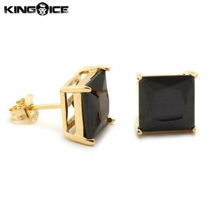 【トップの幅 8mm】King Ice キングアイス オニキス プリンセスカット スタッド ピアス ゴールド Onyx Princess-Cut Stud Earrings メンズ