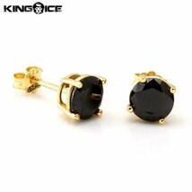 【トップの幅 5mm】King Ice キングアイス オニキス ブリリアントカット スタッド ピアス ゴールド Onyx Brilliant-Cut Stud Earrings_画像1