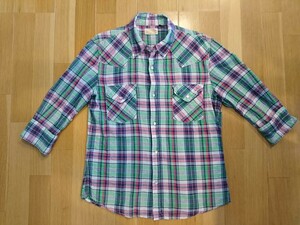 Lee/リー オープンカラーシャツ 薄手生地 ウエスタンシャツ 七分丈 チェック柄 Ｌサイズ(小さめMサイズより) 送料レターパック370～520