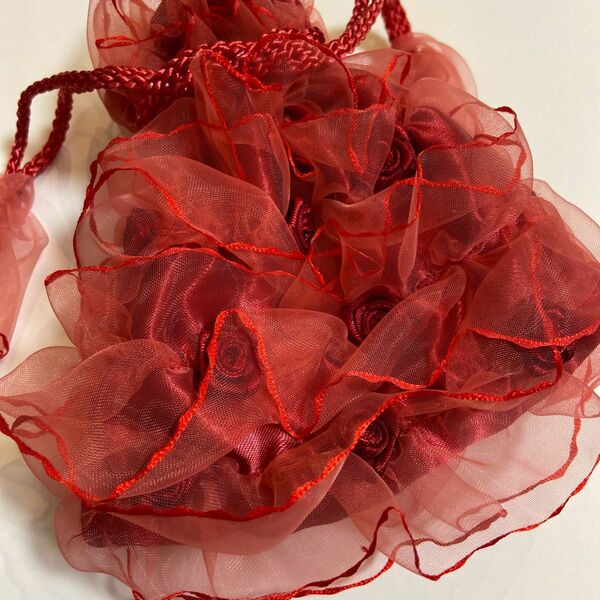 薔薇　バラ　デザイン　オーガンジー　シフォン　巾着　ポーチ　