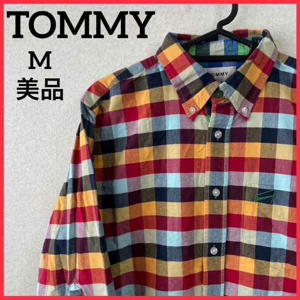 【希少 美品】TOMMY トミー BDシャツ チェックシャツ ワンポイント刺繍