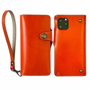 * with strap Tochigi leather iPhone11 cow leather smartphone case notebook type cover original leather leather orange made in Japan vo- Noah two wheels *