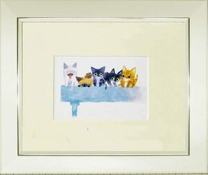 Art hand Auction [复制品] 渡边昭夫 猫之友 猫猫画 现代艺术 有框壁挂画 室内画 艺术海报 胶印有框, 艺术品, 绘画, 其他的