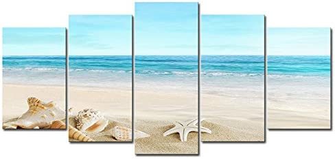 Set of 5 New Art Panels Art Posters Sea Coast Waves Sandy Beach Canvas Paintings Modern Art Wall Hanging Wooden Frame Canvas Interior, Artwork, Painting, others