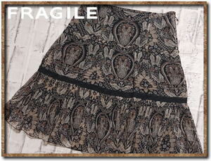 *FRAGILE Fragile race attaching print chiffon skirt black *