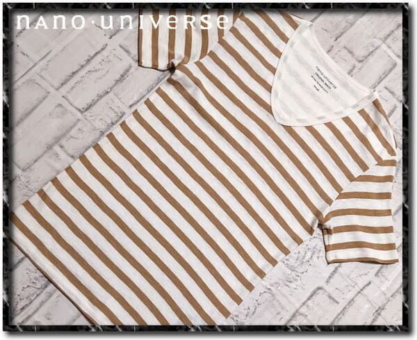 未使用！！★nano・universe　ナノユニバース　VネックボーダーTシャツ　白×茶★