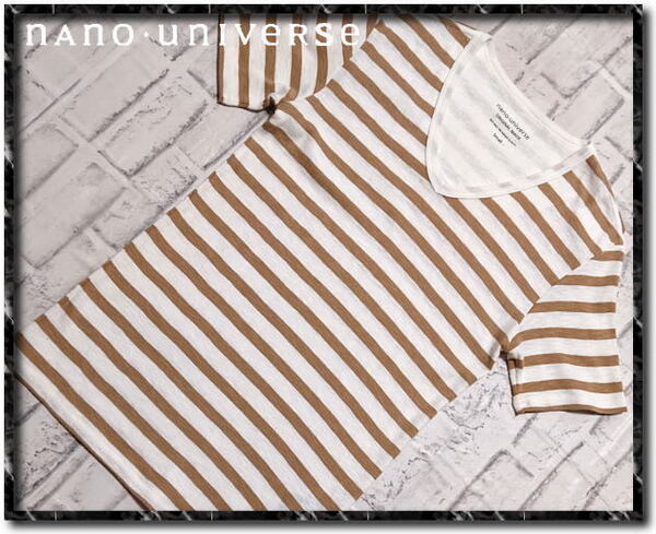 未使用！！★nano・universe　ナノユニバース　VネックボーダーTシャツ　白×茶★