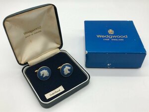 ■【YS-1】 ウェッジウッド WEDGWOOD カフス ■ ホース 馬 ジャスパーブルー GP ゴールド トップ2cm ■ イギリス製 【同梱可能商品】K■