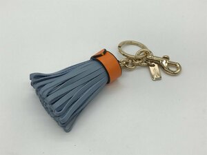 ■【YS-1】 未使用 ■ コーチ COACH チャーム ■ キーホルダー 本革 レザー フリンジ ブルー系 全長15cm 【同梱可能商品】K■