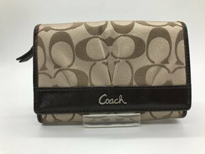 ■【YS-1】 良品 ■ コーチ COACH 財布 ■ シグネチャー 茶系 2つ折り 小銭入れ有り 横14,5cm×縦9,5cm 【同梱可能商品】K■