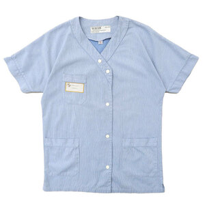 古着 ワークシャツ 半袖 ストライプ柄 スナップボタン サックスブルー ホワイト サイズ表記：1　gd80488