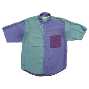 古着 切り返しデザイン シルク 半袖シャツ クレイジーパターン サイズ表記：XL　gd26438